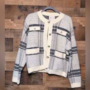 NEW NWOT Industry Women's Super Soft Button Cardigan Sweater Gray White Large L